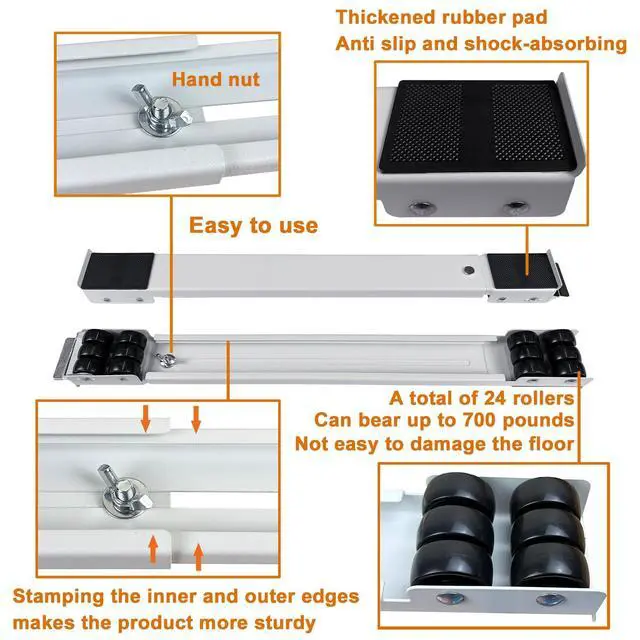 Alt view image 6 of 6 - Appliance Rollers Heavy Duty,Max 32in,Second Generation Extendable Appliance Rollers Mobile Washing Machine Base Easily Move Washing Machines, Dryers, Refrigerators, Furniture (White)