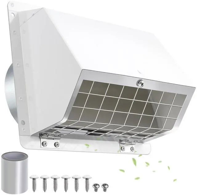 Main image of Dryer Vent Cover Outside 5 Inch,Dryer Vent Cover for Exterior Wall,External Extractor Wall Vent Exhaust Vent Cover with Screen and Damper,Dryer Vent Cap for Duct House Kitchen Range Hood AC,White