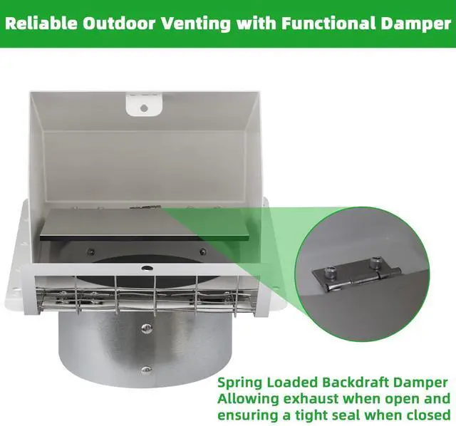 Alt view image 4 of 7 - 6 Inch Hooded Wall Vent with Flap and Mesh,6 inch Dryer Vent Cover,6''Exhaust Vent Cover Cap for Kitchen Range Hood/Dryer/Bathroom Exhaust Duct,Wall Mount Exterior Vent Hood Outdoor with Large Opening