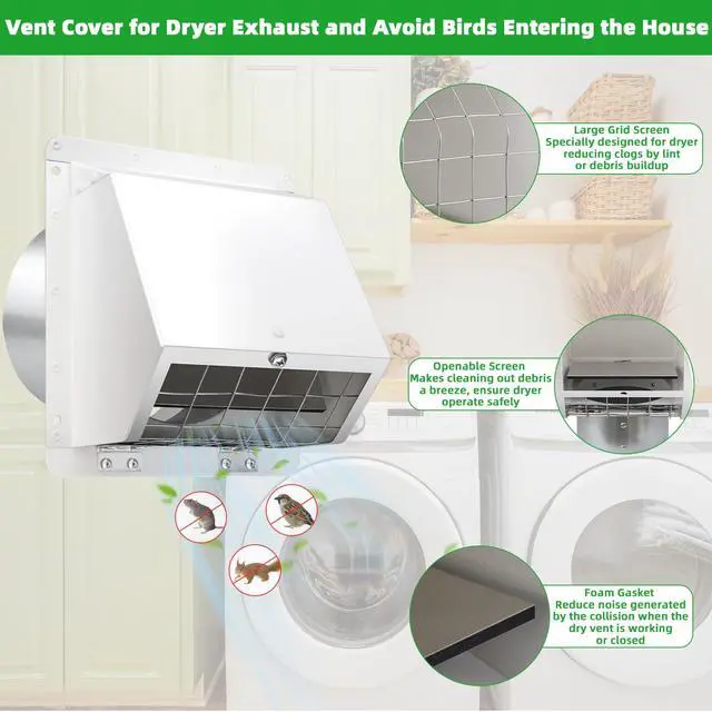 Alt view image 3 of 7 - 6 Inch Hooded Wall Vent with Flap and Mesh,6 inch Dryer Vent Cover,6''Exhaust Vent Cover Cap for Kitchen Range Hood/Dryer/Bathroom Exhaust Duct,Wall Mount Exterior Vent Hood Outdoor with Large Opening