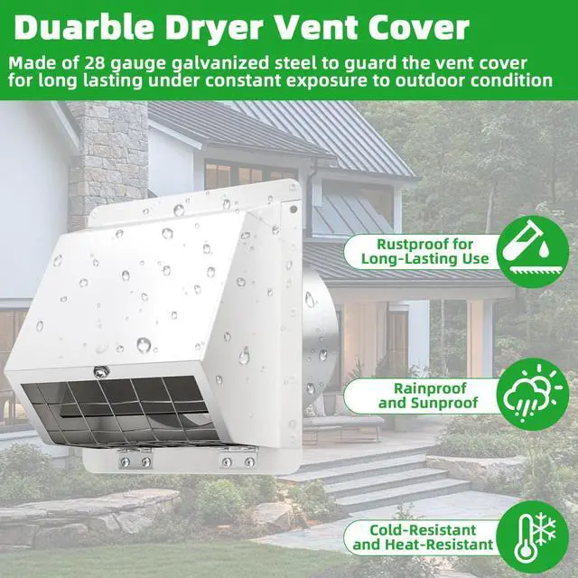 Alt view image 5 of 7 - 6 Inch Hooded Wall Vent with Flap and Mesh,6 inch Dryer Vent Cover,6''Exhaust Vent Cover Cap for Kitchen Range Hood/Dryer/Bathroom Exhaust Duct,Wall Mount Exterior Vent Hood Outdoor with Large Opening