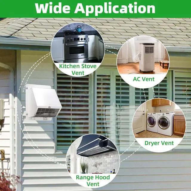 Alt view image 7 of 7 - 6 Inch Hooded Wall Vent with Flap and Mesh,6 inch Dryer Vent Cover,6''Exhaust Vent Cover Cap for Kitchen Range Hood/Dryer/Bathroom Exhaust Duct,Wall Mount Exterior Vent Hood Outdoor with Large Opening