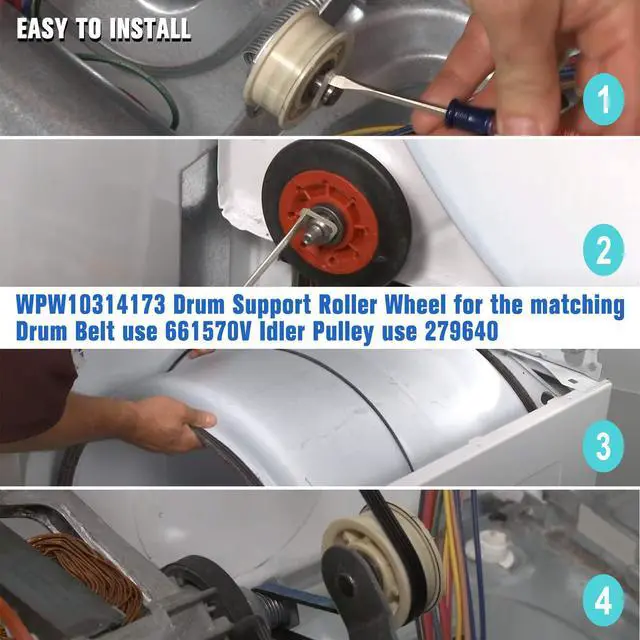 Alt view image 6 of 7 - UPGRADED 4392067 Dryer Repair Kit with W10837240 Idler Pulley - Replaces Whirlpool Cabrio Duet Maytag Bravos XL Kenmore Elite, Includes WPW10314173 & 661570V & 279640