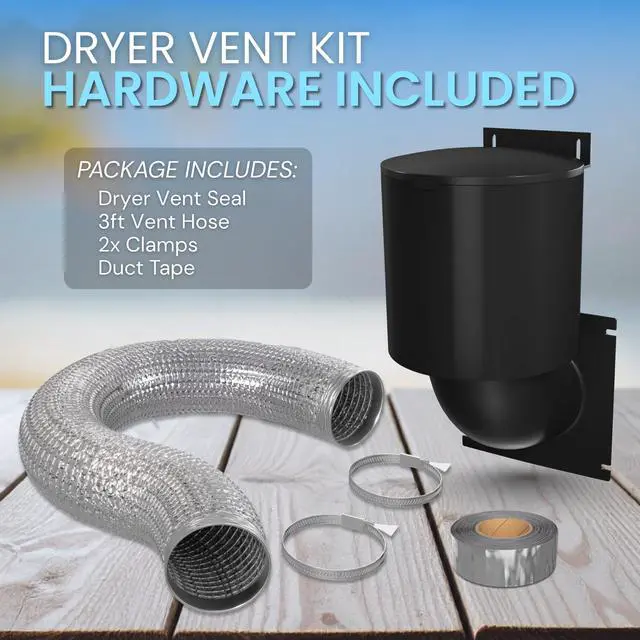 Alt view image 2 of 7 - Dryer Vent Kit (Black) 4 Inch Exterior Dryer Vent Cover with 3FT Vent Hose, 2 Hose Clamps, Tape & Screws | Energy Saving & Pest Resistant