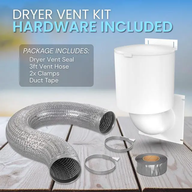 Alt view image 2 of 7 - Dryer Vent Kit 4 Inch Exterior Dryer Vent Cover with 3FT Vent Hose, 2 Hose Clamps, Tape & Screws | Energy Saving & Pest Resistant