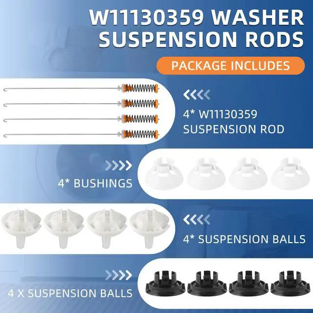 Alt view image 4 of 7 - W11130359 MVWB765FW3 MVWB765FW4 WTW7500GC2 Washer Suspension Rod Kit Compatible for Whirl.pool May.tag Ken.more Cros.ley 7MWTW7000EW0 7MWTW7300EW0 MVWB765FW4 MVWB765FW3-BY