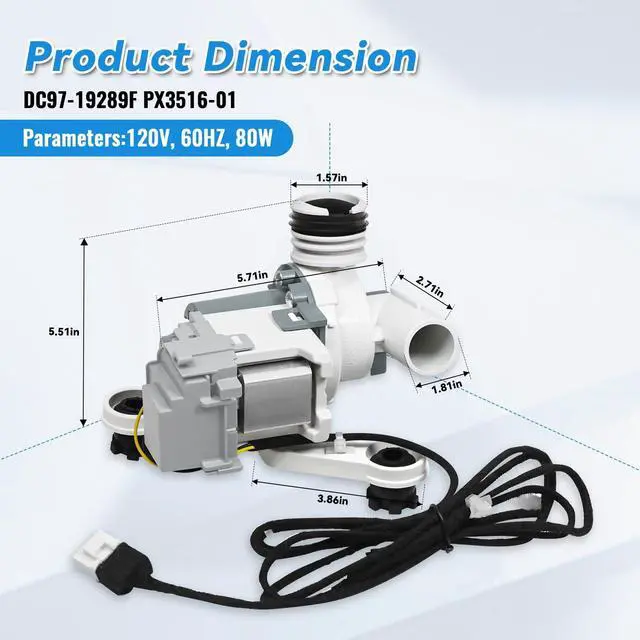 Alt view image 4 of 6 - DC97-19289F DC97-19289B PX3516-01 DC97-19289A Washer Drain Pump Assembly | Compatible with Samsung Washing Machine, Replaces DC97-17366A, DC97-17366J, DC97-17349B, AP6806651, PS12592631, EAP12592631
