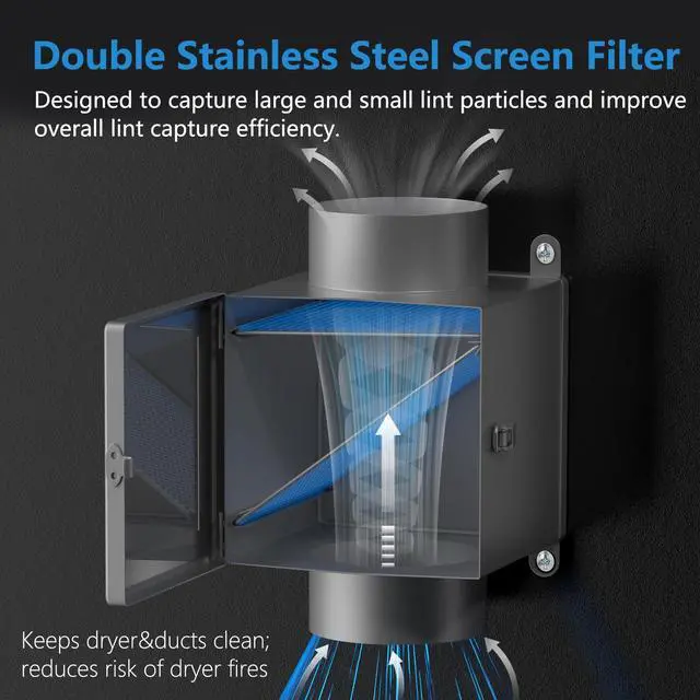 Alt view image 2 of 7 - Dryer Duct Lint Trap, Indoor Dryer Vent Kit with 4inch 8FT Dryer Vent Hose, 2 Clamps, 2 Stainless Steel Mesh, Secondary Lint Trap for Electric Clothes Dryers - Dryer Lint Catcher(Metal)