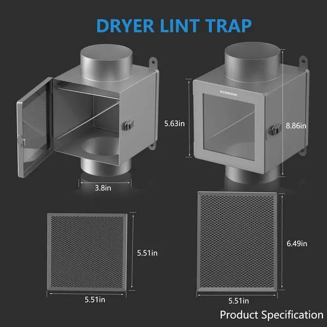 Alt view image 3 of 7 - Dryer Duct Lint Trap, Indoor Dryer Vent Kit with 4inch 8FT Dryer Vent Hose, 2 Clamps, 2 Stainless Steel Mesh, Secondary Lint Trap for Electric Clothes Dryers - Dryer Lint Catcher(Metal)