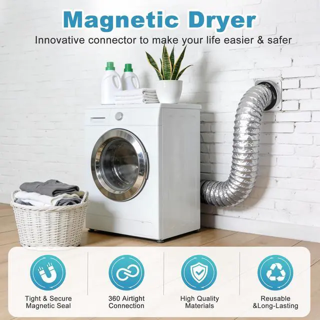 Alt view image 2 of 7 - Magnetic Dryer Vent Connector Kit, 4-Inch Quick Connect with 3.3FT Hose | Fits gas/electric dryer vent setups, airtight silicone seal, wall adapter for tight laundry rooms and lint cleaning