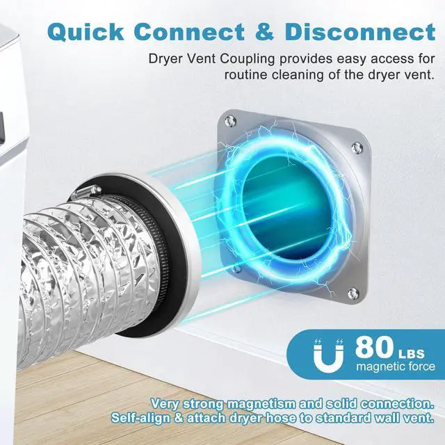 Alt view image 3 of 7 - Magnetic Dryer Vent Connector Kit, 4-Inch Quick Connect with 3.3FT Hose | Fits gas/electric dryer vent setups, airtight silicone seal, wall adapter for tight laundry rooms and lint cleaning