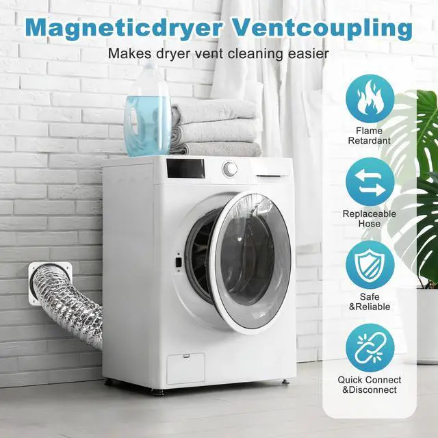 Alt view image 7 of 7 - Magnetic Dryer Vent Connector Kit, 4-Inch Quick Connect with 3.3FT Hose | Fits gas/electric dryer vent setups, airtight silicone seal, wall adapter for tight laundry rooms and lint cleaning