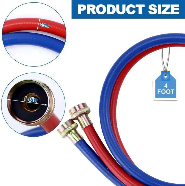 Alt view image 2 of 7 - Washer Hoses 4FT,Rubber Washing Machine Hoses 3/4 Washer Machine Hoses 2 packs,Burst Proof Water Supply Lines for Hot and Cold Washer Water Hoses-by