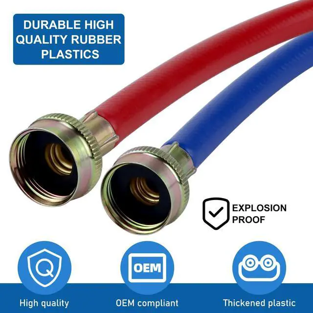Alt view image 5 of 7 - Washer Hoses 4FT,Rubber Washing Machine Hoses 3/4 Washer Machine Hoses 2 packs,Burst Proof Water Supply Lines for Hot and Cold Washer Water Hoses-by