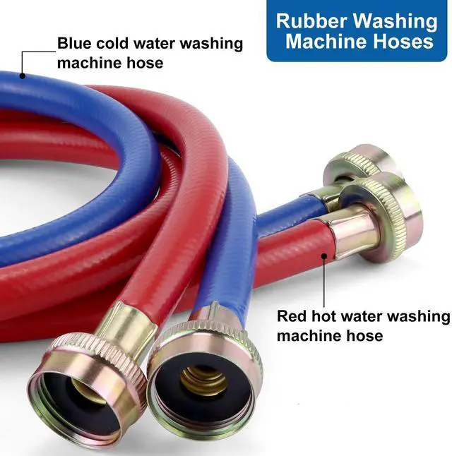 Alt view image 6 of 7 - Washer Hoses 4FT,Rubber Washing Machine Hoses 3/4 Washer Machine Hoses 2 packs,Burst Proof Water Supply Lines for Hot and Cold Washer Water Hoses-by