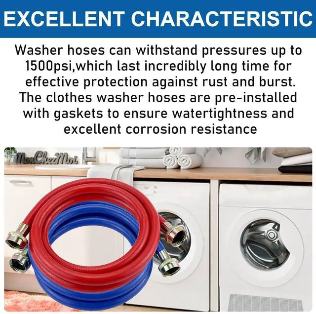 Alt view image 7 of 7 - Washer Hoses 4FT,Rubber Washing Machine Hoses 3/4 Washer Machine Hoses 2 packs,Burst Proof Water Supply Lines for Hot and Cold Washer Water Hoses-by