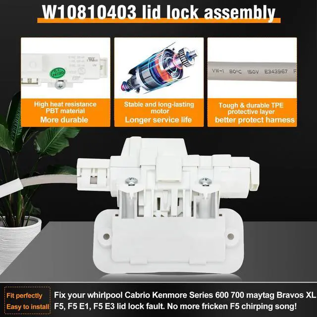 Alt view image 3 of 7 - W10810403 W10861642 W10787836 for Whirlpool Cabrio Washer Lid Lock | Include W11237157 Lid Lock Bezel () Fit for Whirlpool Cabrio Kenmore Series 600 700 maytag Bravos XL
