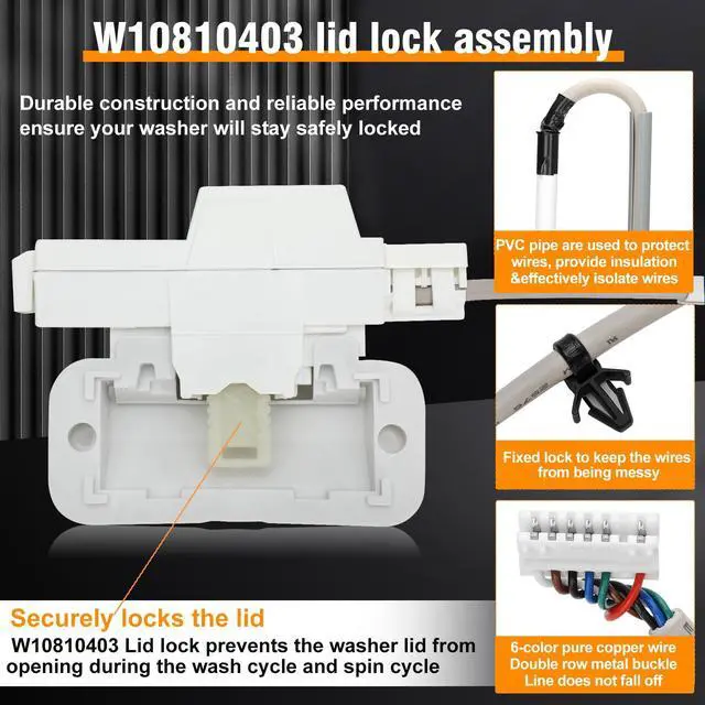 Alt view image 4 of 7 - W10810403 W10861642 W10787836 for Whirlpool Cabrio Washer Lid Lock | Include W11237157 Lid Lock Bezel () Fit for Whirlpool Cabrio Kenmore Series 600 700 maytag Bravos XL