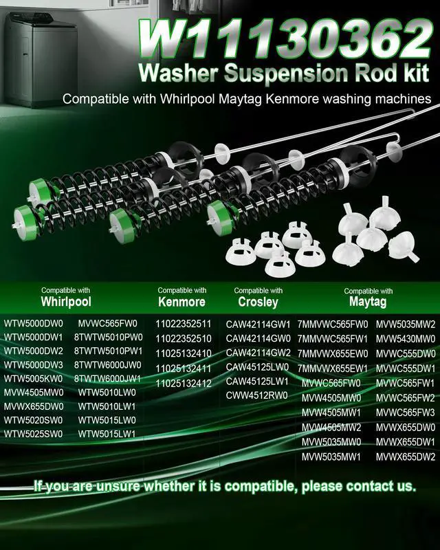 Alt view image 3 of 7 - W11130362 WTW5000DW1 WTW5000DW2 WTW5000DW3 MVWX655DW1 MVWC565FW2 MVWC565FW1 Washer Suspension Rod Kit for Whirlpool Maytag Kenmore Washing Machine - Replace W10594080 W10748956 W10735786