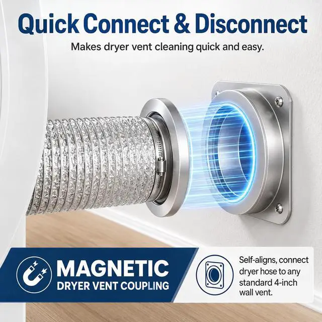 Alt view image 2 of 7 - Magnetic Dryer Vent Connector Kit DV180 4-Inch Dryer Vent Coupling | Magnetic Quick Connect Coupling, Airtight Seal Easy to Clean Includes 3 ft Dryer Vent Hose & 2 Clamps