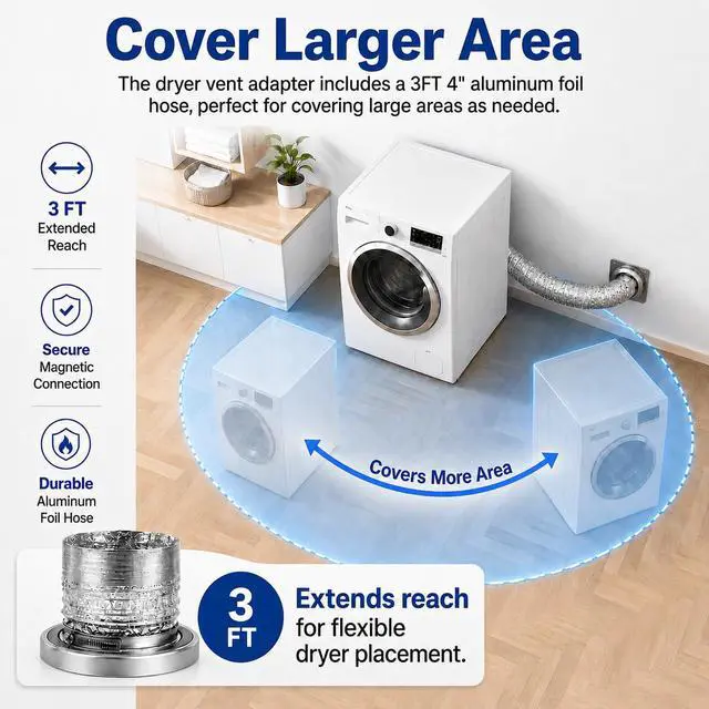 Alt view image 5 of 7 - Magnetic Dryer Vent Connector Kit DV180 4-Inch Dryer Vent Coupling | Magnetic Quick Connect Coupling, Airtight Seal Easy to Clean Includes 3 ft Dryer Vent Hose & 2 Clamps