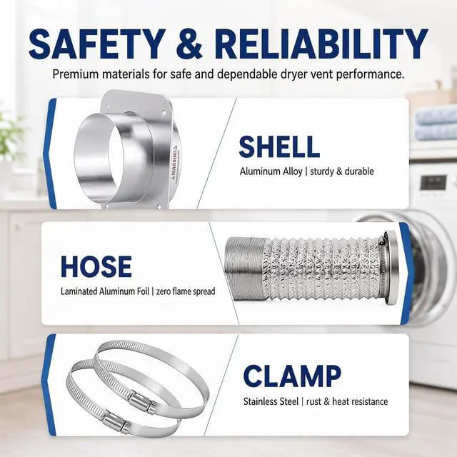 Alt view image 6 of 7 - Magnetic Dryer Vent Connector Kit DV180 4-Inch Dryer Vent Coupling | Magnetic Quick Connect Coupling, Airtight Seal Easy to Clean Includes 3 ft Dryer Vent Hose & 2 Clamps