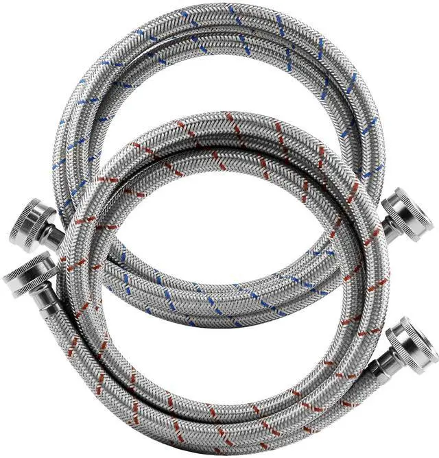 Main image of Washing Machine Hoses,Stainless Steel Washing Machine Hose 4ft -2 Packs Braided Premium Washer Hoses Supply Lines-washer hoses 4ft Hot and Cold Striped Water Connection