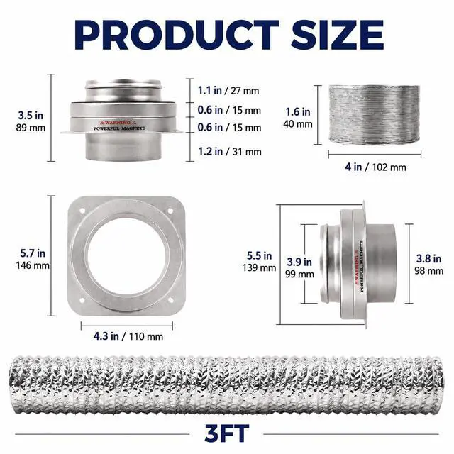 Alt view image 7 of 7 - Magnetic Dryer Vent Connector Kit DV180 4-Inch Dryer Vent Coupling | Magnetic Quick Connect Coupling, Airtight Seal Easy to Clean Includes 3 ft Dryer Vent Hose & 2 Clamps