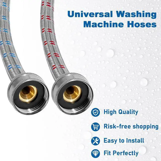Alt view image 3 of 7 - Washing Machine Hoses,Stainless Steel Washing Machine Hose 4ft -2 Packs Braided Premium Washer Hoses Supply Lines-washer hoses 4ft Hot and Cold Striped Water Connection