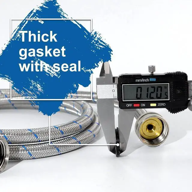 Alt view image 6 of 7 - Washing Machine Hoses,Stainless Steel Washing Machine Hose 4ft -2 Packs Braided Premium Washer Hoses Supply Lines-washer hoses 4ft Hot and Cold Striped Water Connection