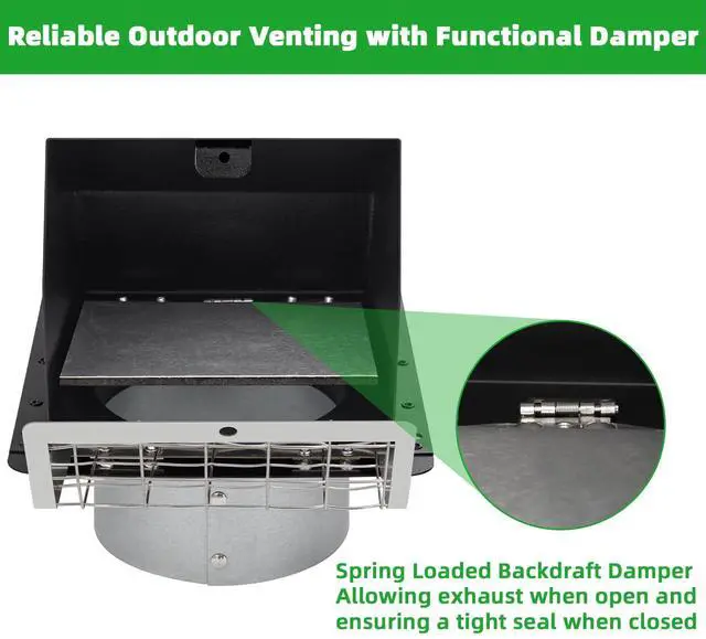 Alt view image 4 of 7 - 5" Dryer Vent Cover,Outside Dryer Vent Cover for Exterior Wall Vent Hood,Exhaust Vent Cover for Dryer Vents Kitchen Range Hood Vent AC Vent Duct House Air Exhaust,Dryer Vent Kit Through Wall,Black