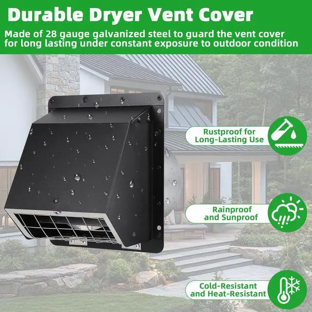 Alt view image 5 of 7 - 5" Dryer Vent Cover,Outside Dryer Vent Cover for Exterior Wall Vent Hood,Exhaust Vent Cover for Dryer Vents Kitchen Range Hood Vent AC Vent Duct House Air Exhaust,Dryer Vent Kit Through Wall,Black