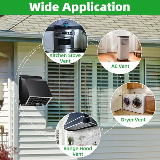 Alt view image 7 of 7 - 5" Dryer Vent Cover,Outside Dryer Vent Cover for Exterior Wall Vent Hood,Exhaust Vent Cover for Dryer Vents Kitchen Range Hood Vent AC Vent Duct House Air Exhaust,Dryer Vent Kit Through Wall,Black