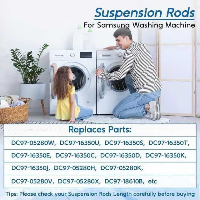Alt view image 4 of 7 - Upgraded DC97-16350U DC97-16350T Washer Suspension Rods for Samsung 4PCS | Fits WA50R5200AW/US, WA50R5400AV/US, WA45T3200AW/A4, WA45N3050AW/A4, WA50R5400AW/US; Replaces DC97-05280W, DC97-16350S
