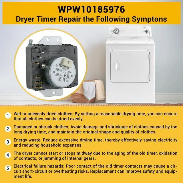 Alt view image 5 of 7 - W10185976, WPW10185976 Dryer Timer Compatible with whirlpool WED4700YQ0 | W10185976, WPW10185976 Dryer Timer Replacement WPW10185976VP, EAP11749829, 418-616-20-B5 etc