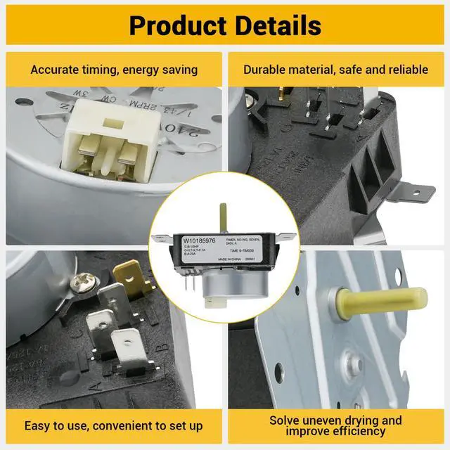 Alt view image 6 of 7 - W10185976, WPW10185976 Dryer Timer Compatible with whirlpool WED4700YQ0 | W10185976, WPW10185976 Dryer Timer Replacement WPW10185976VP, EAP11749829, 418-616-20-B5 etc