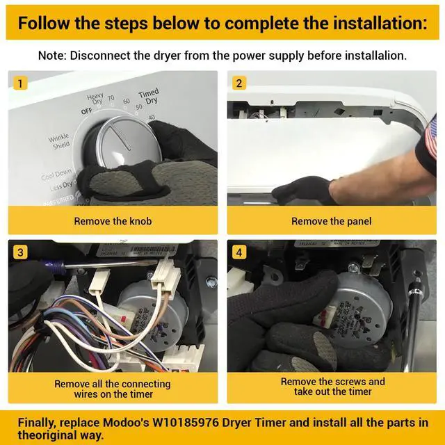 Alt view image 7 of 7 - W10185976, WPW10185976 Dryer Timer Compatible with whirlpool WED4700YQ0 | W10185976, WPW10185976 Dryer Timer Replacement WPW10185976VP, EAP11749829, 418-616-20-B5 etc