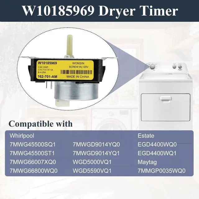 Alt view image 4 of 7 - W10185969 WPW10185969 Dryer Timer Compatible with May-tag 7MMGP0035WQ0 | Compatible with whirl-pool WGD5000VQ1, 7MWG45500SQ1, Replacement for 418-093-20-B5