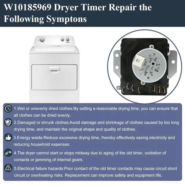 Alt view image 7 of 7 - W10185969 WPW10185969 Dryer Timer Compatible with May-tag 7MMGP0035WQ0 | Compatible with whirl-pool WGD5000VQ1, 7MWG45500SQ1, Replacement for 418-093-20-B5