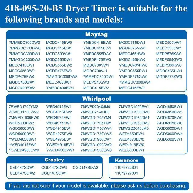 Alt view image 4 of 7 - W10185992 Dryer Timer, Dryer Timer Replacement 418-095-20-b5 Compatible with maytag MEDC465HW0, MGDC465HW0, Etc,whirlpool WGD5000DW2, WGD5000DW3, WED5000DW1, WED4915EW1,Crosley, Dryer etc