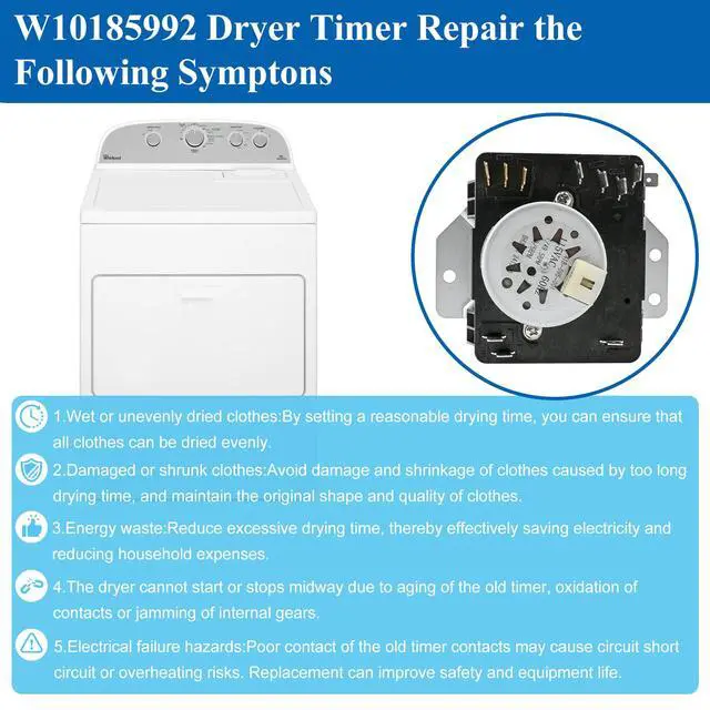 Alt view image 5 of 7 - W10185992 Dryer Timer, Dryer Timer Replacement 418-095-20-b5 Compatible with maytag MEDC465HW0, MGDC465HW0, Etc,whirlpool WGD5000DW2, WGD5000DW3, WED5000DW1, WED4915EW1,Crosley, Dryer etc