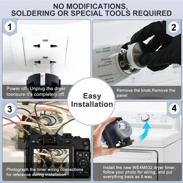 Alt view image 4 of 7 - WE4M532 TMD1FM07 Dryer Timer Replacement, Replaces 234D1296P004, WE4M362, WE04M0532, Genuine OEM Quality, Fits GE Hotpoint Dryers, Easy to Install