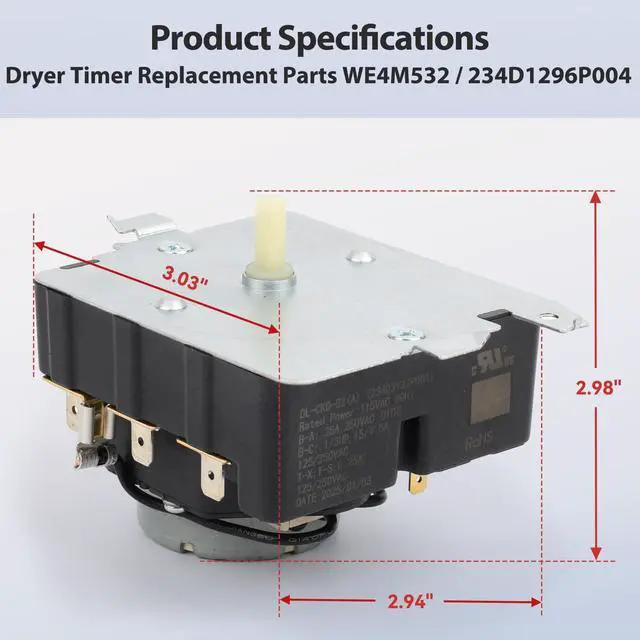 Alt view image 7 of 7 - WE4M532 TMD1FM07 Dryer Timer Replacement, Replaces 234D1296P004, WE4M362, WE04M0532, Genuine OEM Quality, Fits GE Hotpoint Dryers, Easy to Install