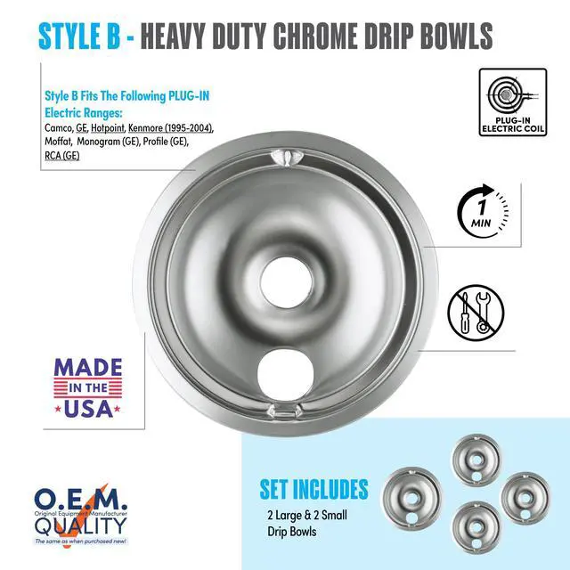 Alt view image 4 of 7 - 119204XZ Style B Chrome 4 Pack Drip Bowls 3 Small and 1 Large