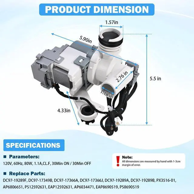 Alt view image 5 of 7 - DC97-19289F Washer Drain Pump Assembly for Samsung Top Load Washers | Replaces DC97-19289A DC97-19289B DC97-17349B DC97-17366A DC97-17366J PX3516-01 AP6806651