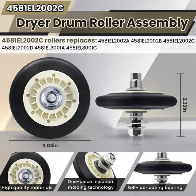 Alt view image 2 of 6 - Upgraded Dryer Roller Kit for LG Kenmore Dryer Parts, Dryer Repair Kit Include 4581EL2002L Dryer Rollers, 4561EL3002A Dryer Idler Pulley, 4400EL2001F Dryer Belt Compatible with DLE3733W DLE3777W