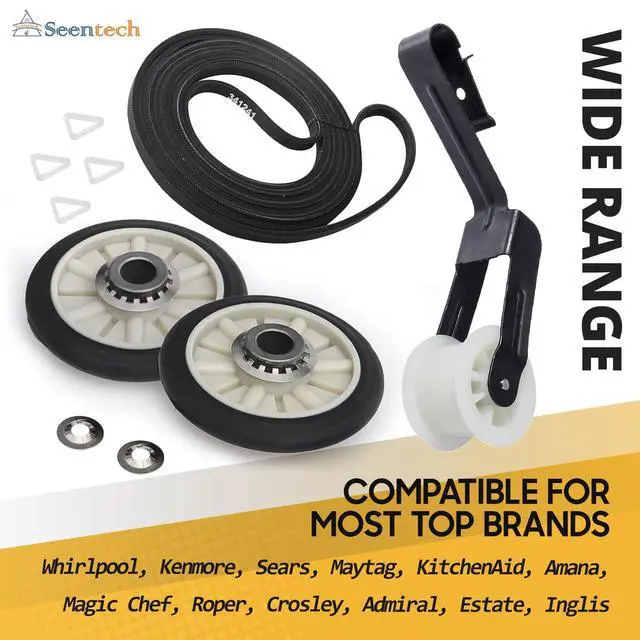 Alt view image 2 of 6 - 4392065 Dryer Repair Kit with 349241T Drum Support Roller, 691366 Idler Pulley, 341241 Belt for Whirlpool Kenmore Maytag Dryers - Replaces AP3131942 AP3098345 AP6010582 (Standard Kit)