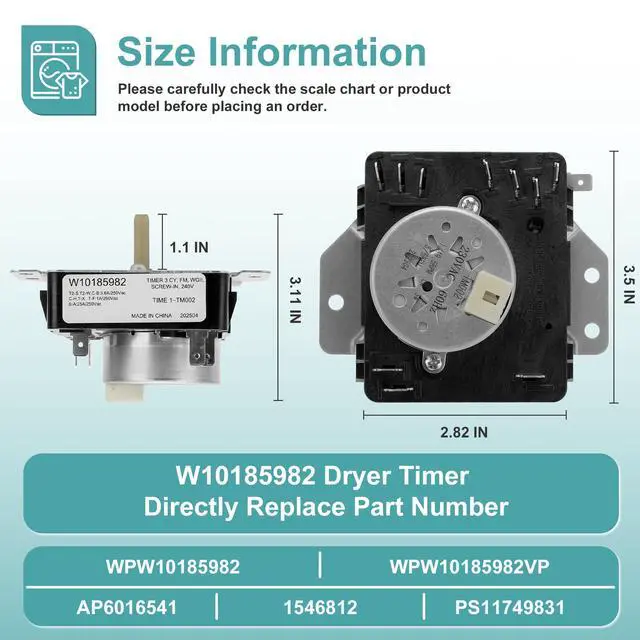Alt view image 2 of 6 - W10185982 WPW10185982 Dryer Timer 230V 60Hz | for Whirlpool Maytag WED4815EW1 WED5100VQ1 WED4800BQ1 WGD4800XQ0 WED4810EW1 Replace 418-618-20-B5 PS11749831 by
