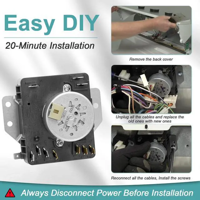 Alt view image 4 of 6 - W10185982 WPW10185982 Dryer Timer 230V 60Hz | for Whirlpool Maytag WED4815EW1 WED5100VQ1 WED4800BQ1 WGD4800XQ0 WED4810EW1 Replace 418-618-20-B5 PS11749831 by