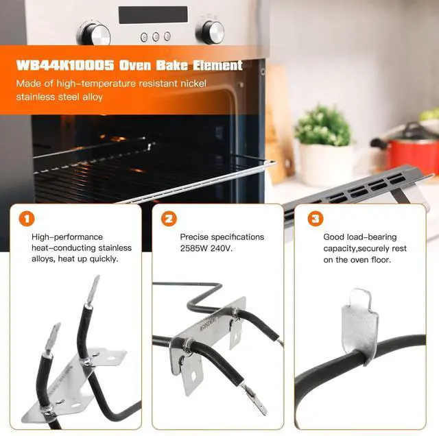 Alt view image 3 of 7 - WB44K10005 WB44K10001 WB30X46987 Oven Bake Element Fit for Hotpoint Range RB790BK1BB RB790BK2BB RB790BK3BB RB790BK4BB RB790CK1CC RB790CK2CC RB790CK3CC RB790CK4CC RB790SH1SA RB790SH2SA